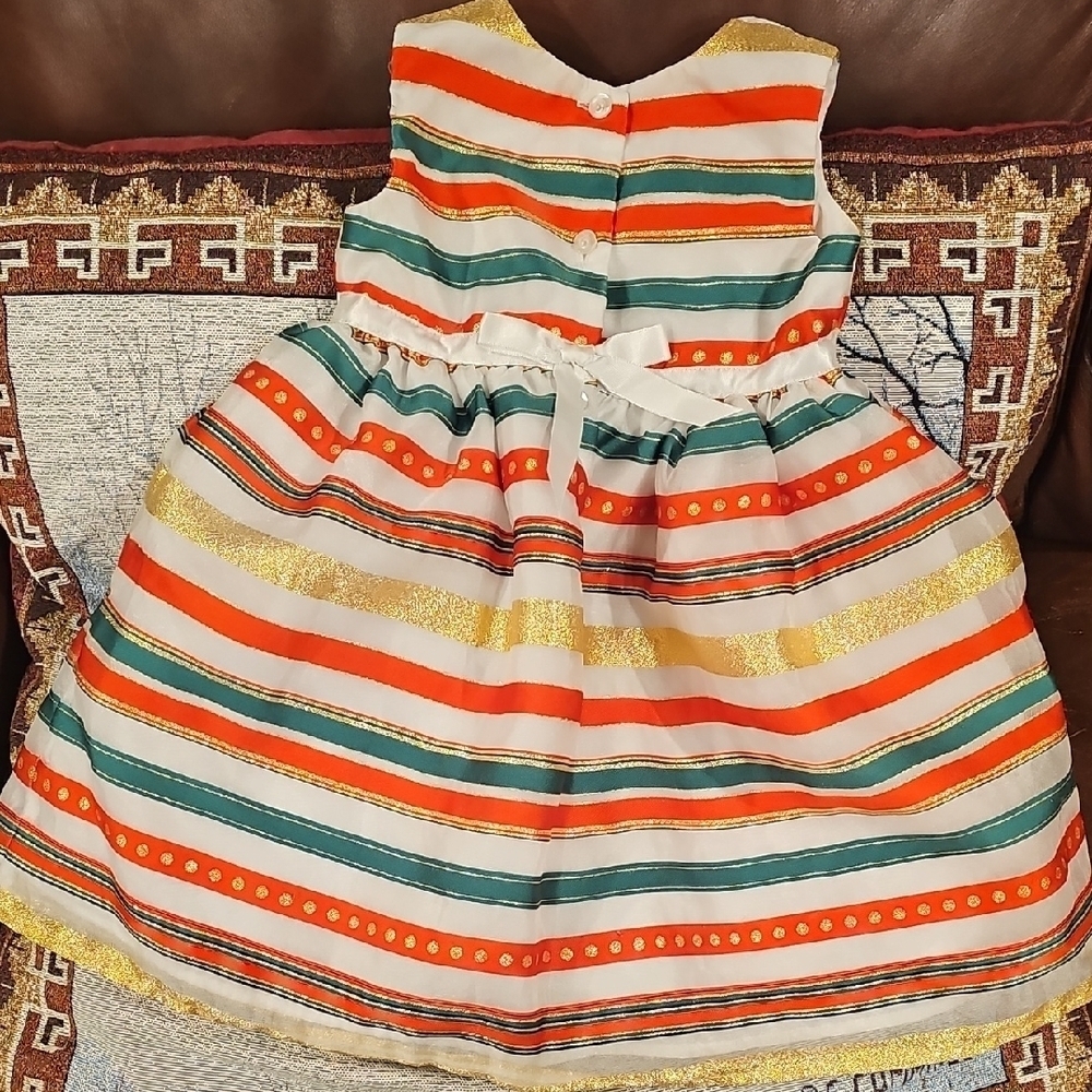 Blueberi Boulevard girls' striped satin Christmas holiday dress. 